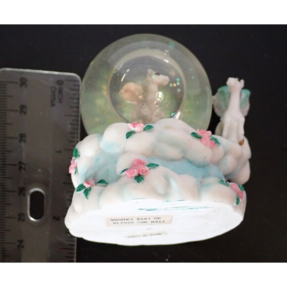 Cadona  Vintage 1998 Pegasus Water Glitter Globe Pink Flowers 3" tall No. 30023A - Picture 11 of 11